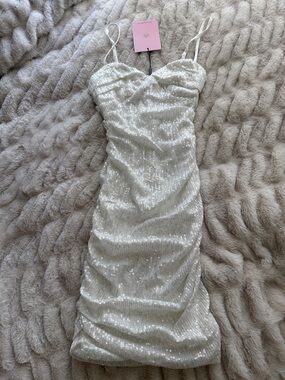 White Sequin Spaghetti Strap Bodycon Graduation Dress
